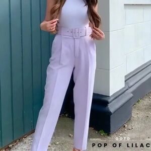 Lilac High-Waisted Belted Trousers